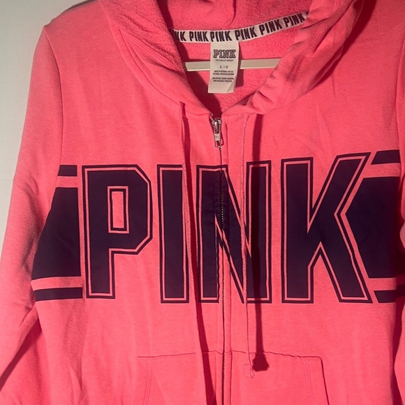 PINK Victoria's Secret Bright Pink Hoodie with Black Lettering - Picture 3 of 6
